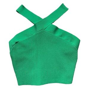 NWT Aritzia Babaton Gloss Green Sculpt Knit Criss Cross Cropped Tank Halter Top